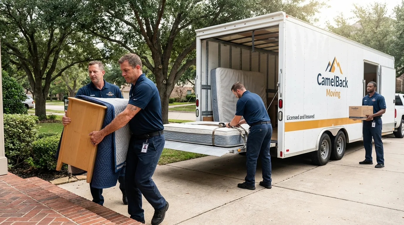 Crew loading residential truck for cross-state move from Bagdad, FL