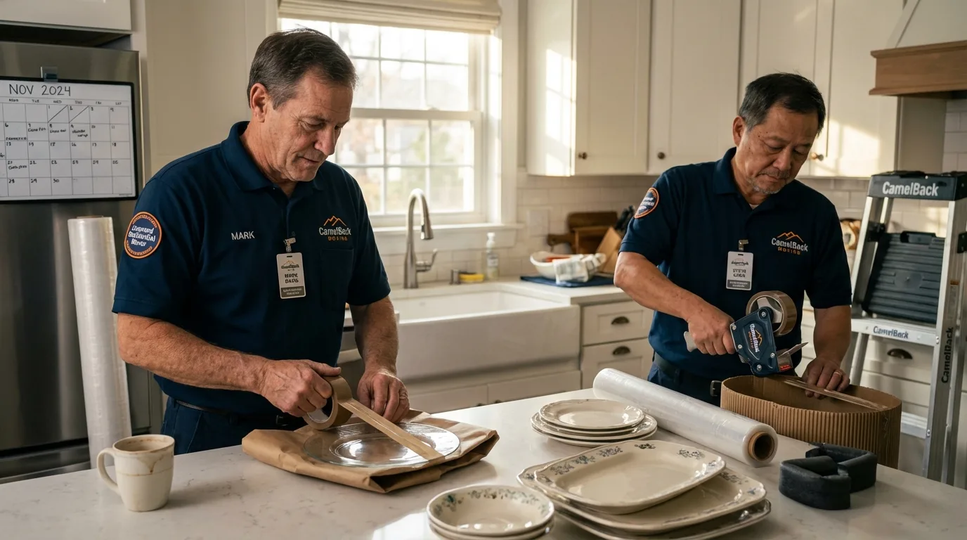 Professional crew packing kitchen dishware in Bagdad, FL